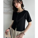 大人可愛いデコルテ魅せコンパクトT。フロントホックワッフル半袖トップス | Classical Elf | 詳細画像11