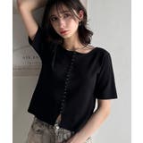 大人可愛いデコルテ魅せコンパクトT。フロントホックワッフル半袖トップス | Classical Elf | 詳細画像12