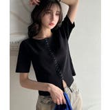 大人可愛いデコルテ魅せコンパクトT。フロントホックワッフル半袖トップス | Classical Elf | 詳細画像14