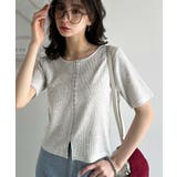 大人可愛いデコルテ魅せコンパクトT。フロントホックワッフル半袖トップス | Classical Elf | 詳細画像30