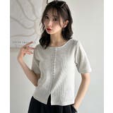 大人可愛いデコルテ魅せコンパクトT。フロントホックワッフル半袖トップス | Classical Elf | 詳細画像37