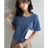 大人可愛いデコルテ魅せコンパクトT。フロントホックワッフル半袖トップス | Classical Elf | 詳細画像48