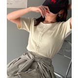 大人可愛いデコルテ魅せコンパクトT。フロントホックワッフル半袖トップス | Classical Elf | 詳細画像1