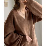 ブラウン | ふわっと軽やか◎メランジ調Vネックニットプルオーバー（長袖） | Classical Elf 