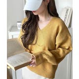 イエロー | ふわっと軽やか◎メランジ調Vネックニットプルオーバー（長袖） | Classical Elf 