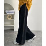 ブラック | 個性と美シルエットの共演。サイドホックデザインリブニットパンツ | Classical Elf