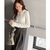 首元の抜けで細見え。インナーにも使える万能トップス♪配色ラインデザイン衿付きリブ… | Classical Elf  | 詳細画像6 