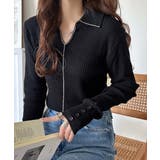 首元の抜けで細見え。インナーにも使える万能トップス♪配色ラインデザイン衿付きリブ… | Classical Elf  | 詳細画像11 