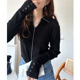 首元の抜けで細見え。インナーにも使える万能トップス♪配色ラインデザイン衿付きリブ… | Classical Elf  | 詳細画像12 