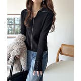 首元の抜けで細見え。インナーにも使える万能トップス♪配色ラインデザイン衿付きリブ… | Classical Elf  | 詳細画像15 