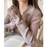 ピンク | 首元の抜けで細見え。インナーにも使える万能トップス♪配色ラインデザイン衿付きリブ… | Classical Elf 