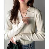 首元の抜けで細見え。インナーにも使える万能トップス♪配色ラインデザイン衿付きリブ… | Classical Elf  | 詳細画像2 