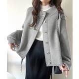 シンプルで洗練されたデザインが魅力！サイドドロスト比翼ニットブルゾン | Classical Elf  | 詳細画像12 