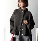 シンプルで洗練されたデザインが魅力！サイドドロスト比翼ニットブルゾン | Classical Elf  | 詳細画像24 