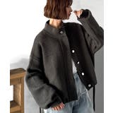 チャコール | シンプルで洗練されたデザインが魅力！サイドドロスト比翼ニットブルゾン | Classical Elf 