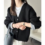 ブラック | 袖先から薫る。こなれ感たっぷりのこっくり配色。Wフェイス裏配色Vネックカーディガ… | Classical Elf 