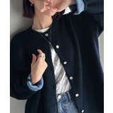 ネイビー | 絶妙な配色がお洒落心をくすぐる!ダブルフェイスフェザーカーディガン | Classical Elf