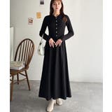 ブラック | 一枚で上品なラク可愛いが完成！ウエストリボンニットワンピース（ロング丈） | Classical Elf 