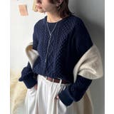 ネイビー | クラシカルなアラン編みが映える♪秋冬ムードをグッと高めるケーブルニットセーター | Classical Elf
