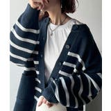 ネイビー×オフホワイト | 絶妙なすっきりシルエットで、華奢感がかなう。エポレットスリーブボーダーニットカー… | Classical Elf 