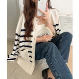絶妙なすっきりシルエットで、華奢感がかなう。エポレットスリーブボーダーニットカー… | Classical Elf  | 詳細画像4 