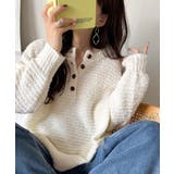 オフホワイト | ふんわり愛されスタイル♪前後2wayヘンリーネックニット(長袖) | Classical Elf