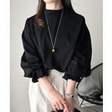 ブラック | ひとさじの甘さ。微光沢仕立て、シルケット加工ハイネックキャンディスリーブTシャツ… | Classical Elf 