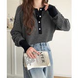 ブラックボーダーB | ニットのぬくもりに、少しのアクセント。前後2wayヘンリーネックニットプルオーバ… | Classical Elf