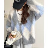 羽織るだけで旬顔＆スタイルアップを叶える◎長起毛アーガイルカーディガン | Classical Elf  | 詳細画像3 