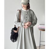 杢グレー | 大人リラクシーで抜け感を。胸刺繍配色デザインヘンリーネックロングワンピース | Classical Elf 