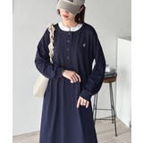 大人リラクシーで抜け感を。胸刺繍配色デザインヘンリーネックロングワンピース | Classical Elf  | 詳細画像17 