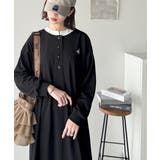 大人リラクシーで抜け感を。胸刺繍配色デザインヘンリーネックロングワンピース | Classical Elf  | 詳細画像1 