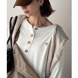 オフホワイト | 着回し力抜群♪リラックスシルエットで程よい抜け感◎胸刺繍ヘンリーネックトップス | Classical Elf 