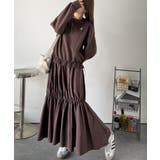 ブラウン | 一枚でコーディネートが完成する優秀アイテム◎胸刺繍ドロスト裏起毛ドッキングワンピ… | Classical Elf 