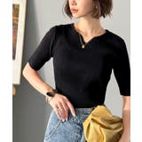 美デコルテを演出♪リブニットカーヴィーネックトップス（半袖） | Classical Elf  | 詳細画像13 