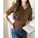 美デコルテを演出♪リブニットカーヴィーネックトップス（半袖） | Classical Elf  | 詳細画像26 