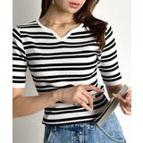 美デコルテを演出♪リブニットカーヴィーネックトップス（半袖） | Classical Elf  | 詳細画像27 