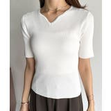 美デコルテを演出♪リブニットカーヴィーネックトップス（半袖） | Classical Elf  | 詳細画像34 