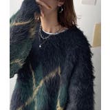 ネイビー | シンプルコーデに差をつける一着。長起毛アーガイル柄ニットプルオーバー | Classical Elf