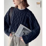 ネイビー | ざっくり感で一瞬でこなれ顔◎立体アラン柄ローゲージケーブルニット | Classical Elf