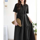 異素材ミックスが目を惹く。胸刺繍ポロ衿布帛切り替えカットティアードワンピース（半… | Classical Elf  | 詳細画像10 