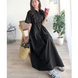 異素材ミックスが目を惹く。胸刺繍ポロ衿布帛切り替えカットティアードワンピース（半… | Classical Elf  | 詳細画像11 