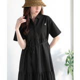 異素材ミックスが目を惹く。胸刺繍ポロ衿布帛切り替えカットティアードワンピース（半… | Classical Elf  | 詳細画像13 