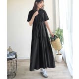 異素材ミックスが目を惹く。胸刺繍ポロ衿布帛切り替えカットティアードワンピース（半… | Classical Elf  | 詳細画像14 