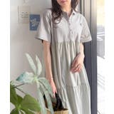 異素材ミックスが目を惹く。胸刺繍ポロ衿布帛切り替えカットティアードワンピース（半… | Classical Elf  | 詳細画像23 