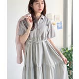 グレー | 異素材ミックスが目を惹く。胸刺繍ポロ衿布帛切り替えカットティアードワンピース（半… | Classical Elf 