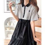 異素材ミックスが目を惹く。胸刺繍ポロ衿布帛切り替えカットティアードワンピース（半… | Classical Elf  | 詳細画像28 