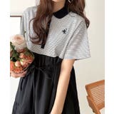 異素材ミックスが目を惹く。胸刺繍ポロ衿布帛切り替えカットティアードワンピース（半… | Classical Elf  | 詳細画像31 