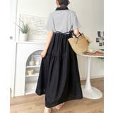 異素材ミックスが目を惹く。胸刺繍ポロ衿布帛切り替えカットティアードワンピース（半… | Classical Elf  | 詳細画像32 