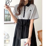 異素材ミックスが目を惹く。胸刺繍ポロ衿布帛切り替えカットティアードワンピース（半… | Classical Elf  | 詳細画像34 